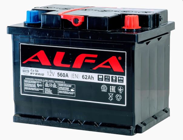 Аккумулятор ALFA, 12 В, 60 А/ч, 600 А, артикул A060 311 07 9 R 6CT-62